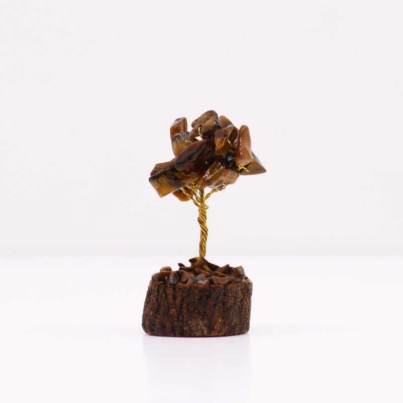 Mini arbres à pierres précieuses sur socle en bois et œil de tigre (15 pierres)