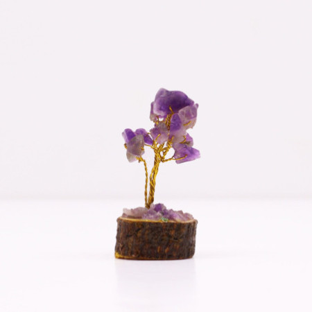 Mini arbres à pierres précieuses sur socle en bois et Améthyste (15 pierres)