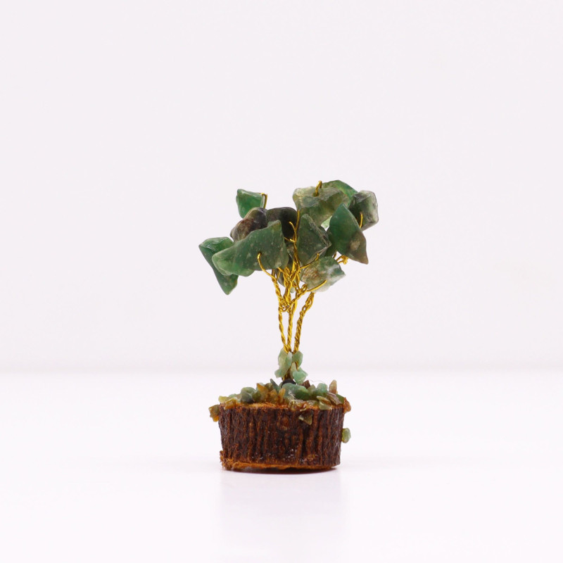 Mini arbres à pierres précieuses sur socle en bois et Aventurine verte (15 pierres)