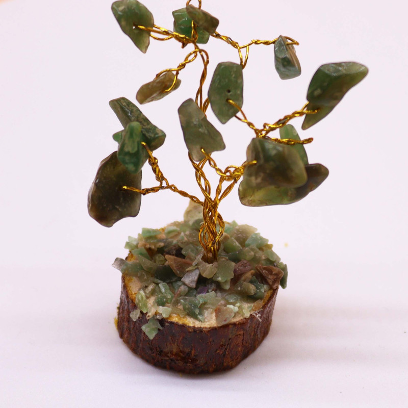 Mini arbres à pierres précieuses sur socle en bois et Aventurine verte (15 pierres)
