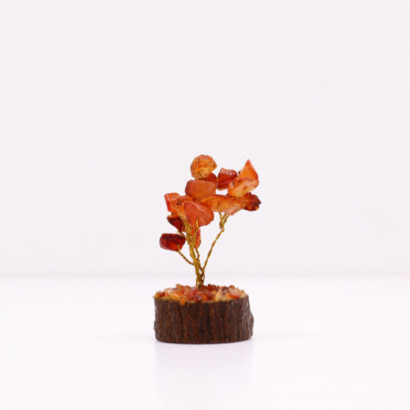 Mini arbres à pierres précieuses sur socle en bois et Cornaline (15 pierres)