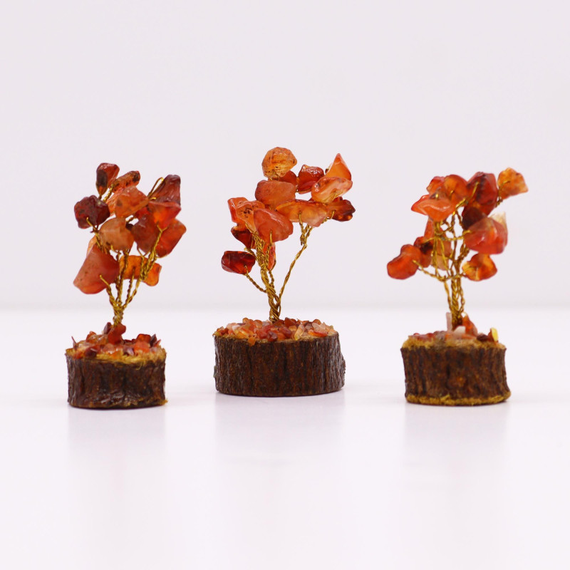 Mini arbres à pierres précieuses sur socle en bois et Cornaline (15 pierres)