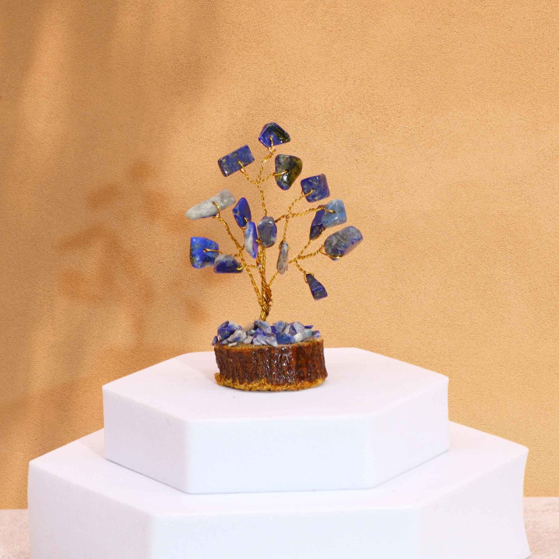 Mini arbres à pierres précieuses sur socle en bois - Sodalite (15 pierres)