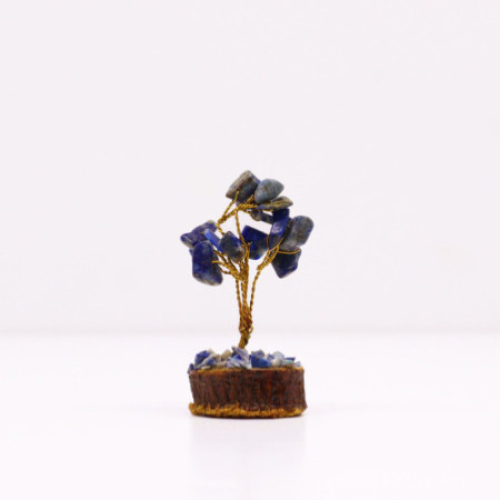 Mini arbres à pierres précieuses sur socle en bois - Sodalite (15 pierres)