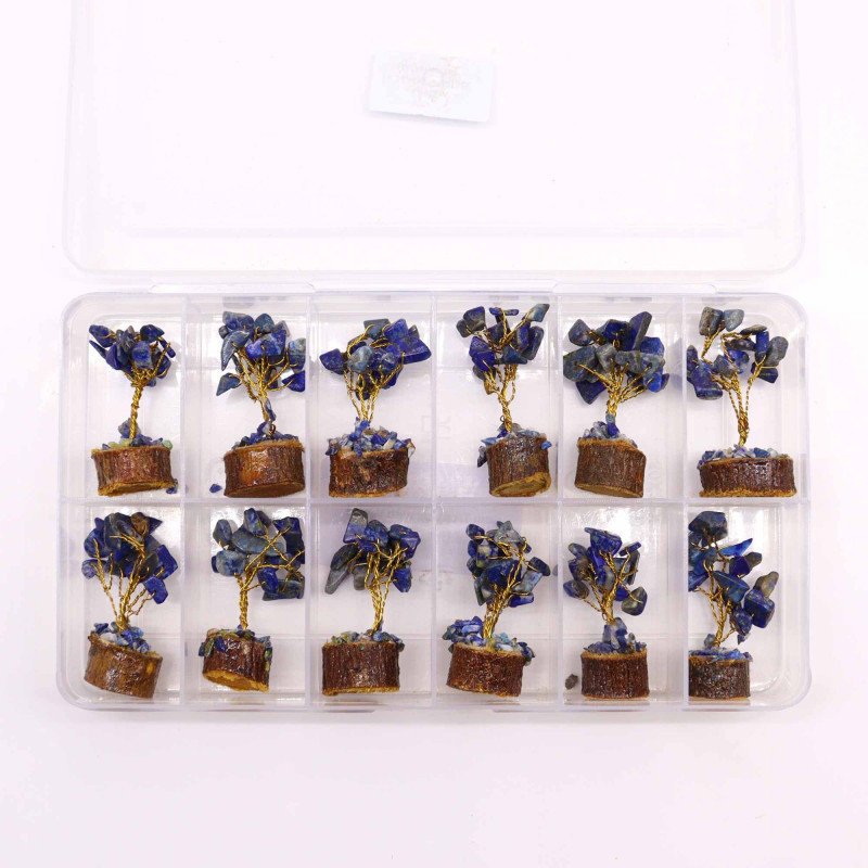 Mini arbres à pierres précieuses sur socle en bois - Sodalite (15 pierres)