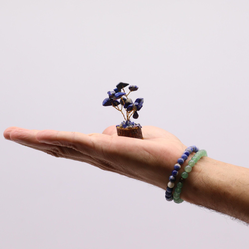 Mini arbres à pierres précieuses sur socle en bois - Sodalite (15 pierres)