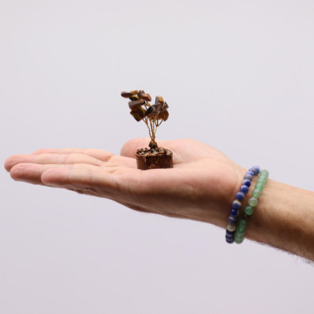 Coffret de 12 mini arbres à pierres précieuses sur socle en bois - Assortiment de 15 pierres