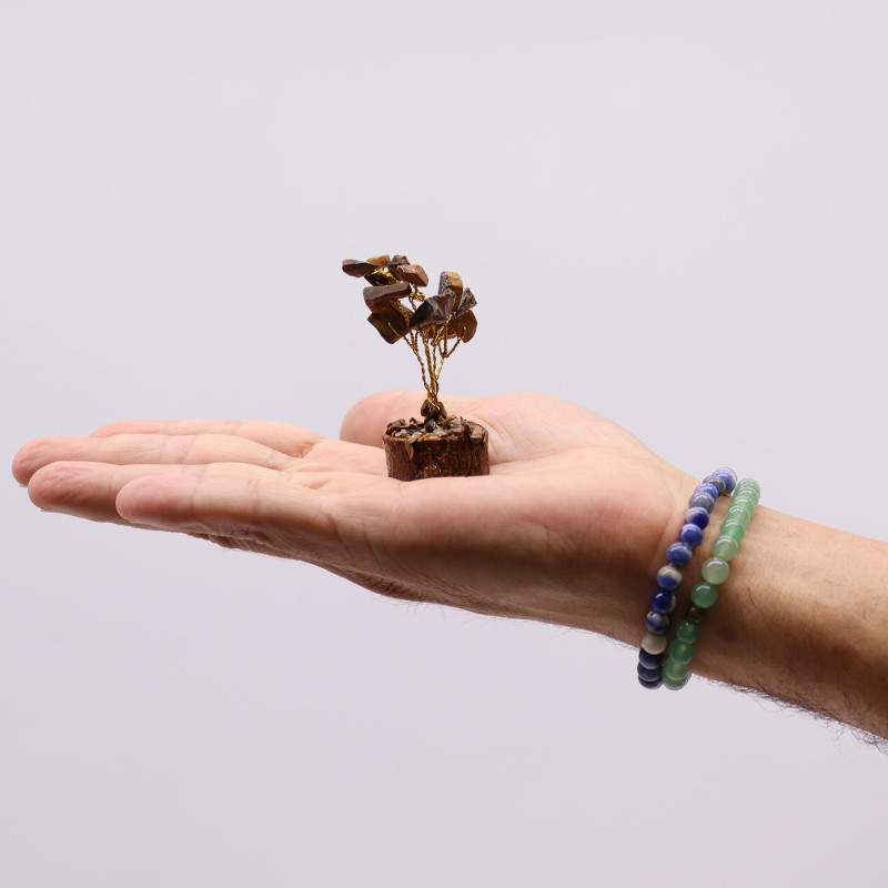 Coffret de 12 mini arbres à pierres précieuses sur socle en bois - Assortiment de 15 pierres