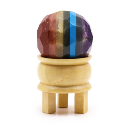 Boule de guérison à facettes en pierres précieuses et support - Sept chakras