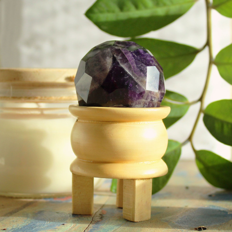 Boule de guérison à facettes et support en pierre précieuse - Quartz rose
