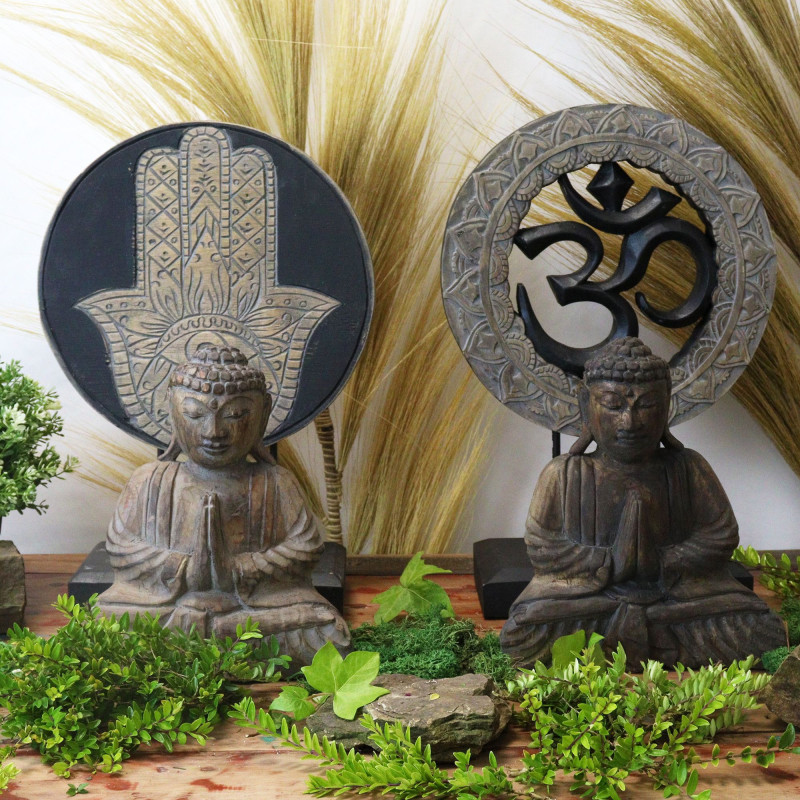 Ensemble Bouddha Feng Shui - Hamsa - Gris (2 modèles)