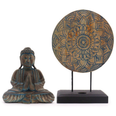 Ensemble Bouddha Feng Shui - Mandala Fleuri - Bleu (2 Modèles)