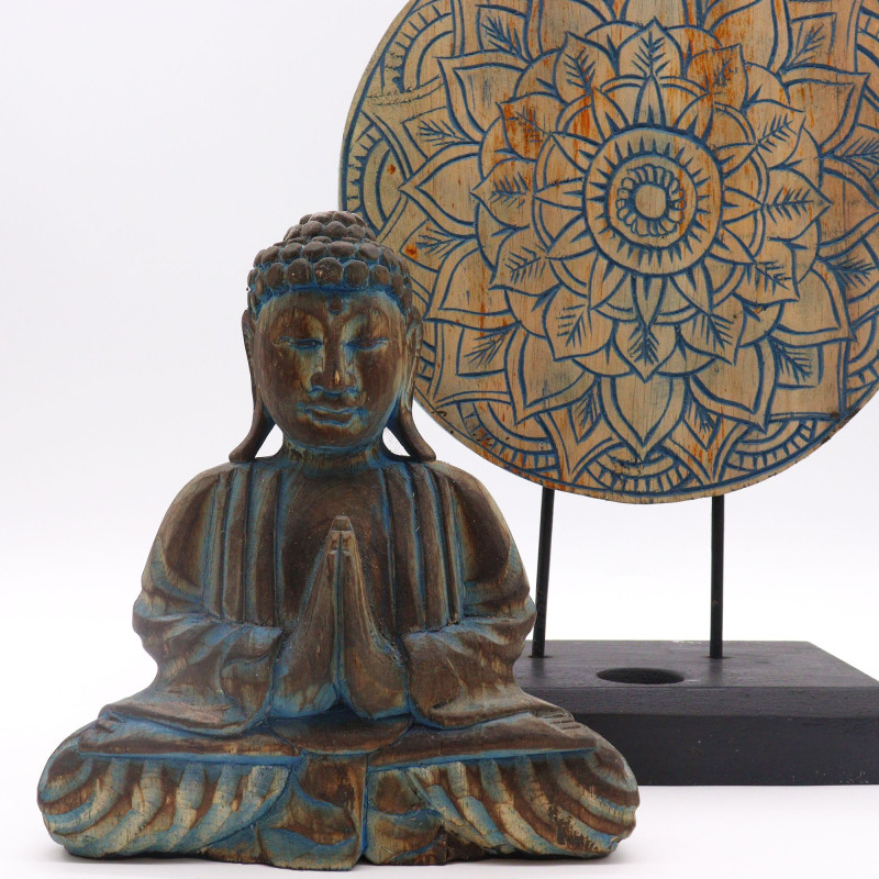 Ensemble Bouddha Feng Shui - Mandala Fleuri - Bleu (2 Modèles)