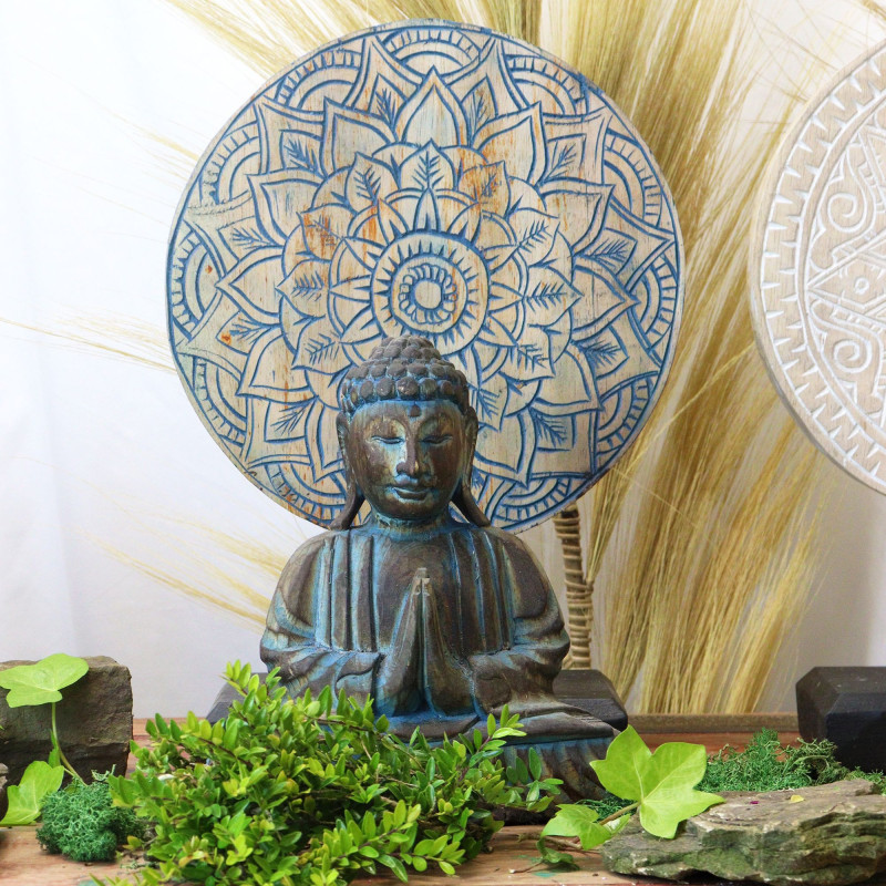 Ensemble Bouddha Feng Shui - Mandala Fleuri - Bleu (2 Modèles)