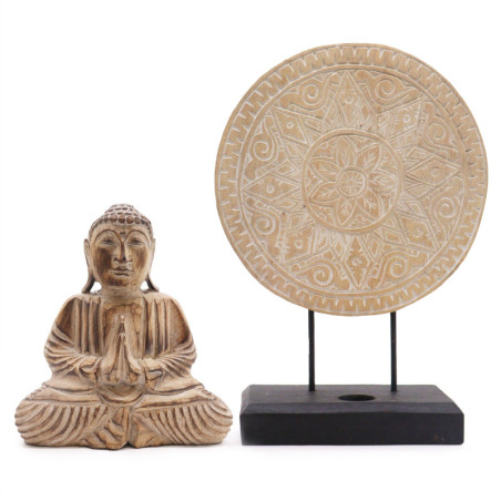 Ensemble Bouddha Feng Shui - Mandala Classique - Naturel (2 Modèles)