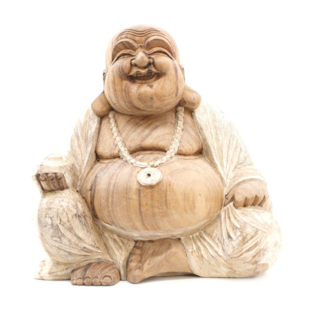 Statue de Bouddha sculptée à la main - 40 cm Happy - Blanchi à la chaux