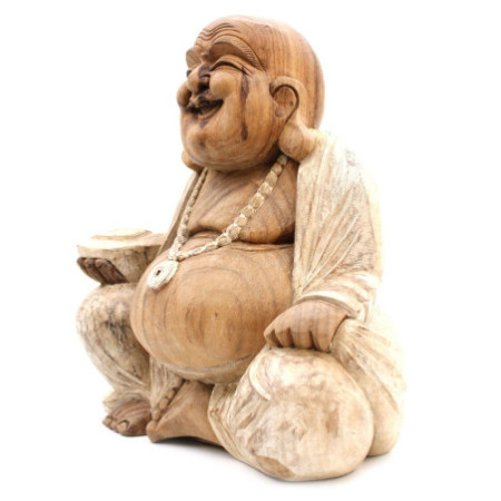 Statue de Bouddha sculptée à la main - 40 cm Happy - Blanchi à la chaux