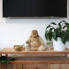 Statue de Bouddha sculptée à la main - 40 cm Happy - Blanchi à la chaux