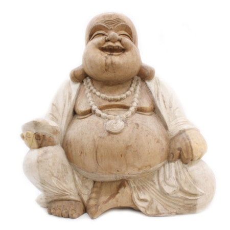 Statue de Bouddha sculptée à la main - 50 cm Happy - Blanchi à la chaux