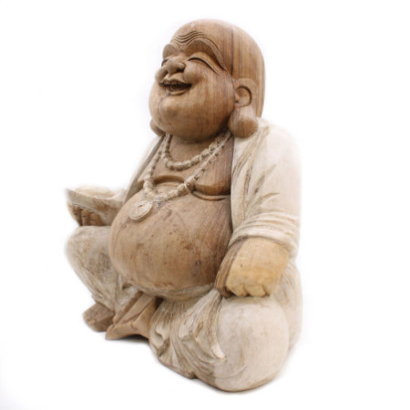 Statue de Bouddha sculptée à la main - 50 cm Happy - Blanchi à la chaux