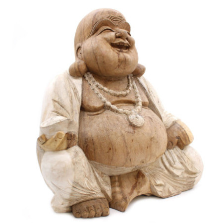 Statue de Bouddha sculptée à la main - 50 cm Happy - Blanchi à la chaux