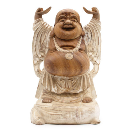 Statue de Bouddha sculptée à la main - 40 cm, mains levées - Blanchi à la chaux