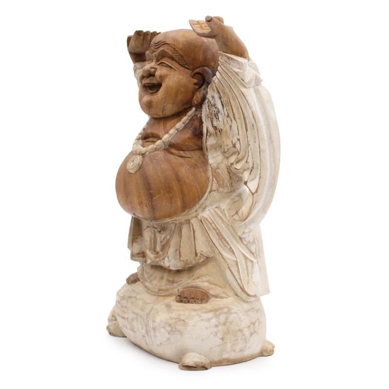 Statue de Bouddha sculptée à la main - 40 cm, mains levées - Blanchi à la chaux