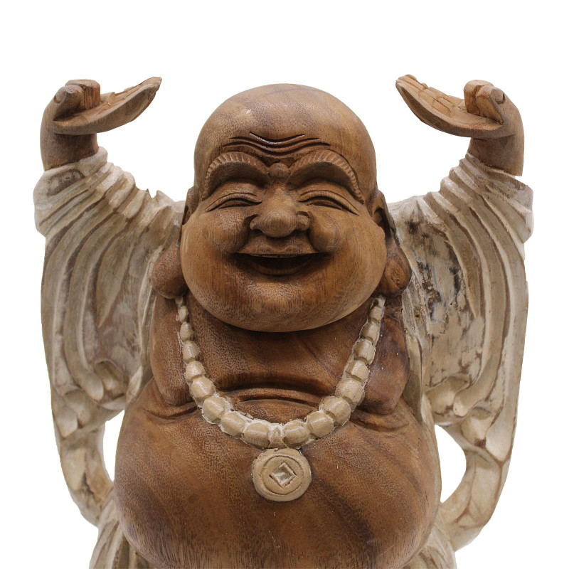 Statue de Bouddha sculptée à la main - 40 cm, mains levées - Blanchi à la chaux