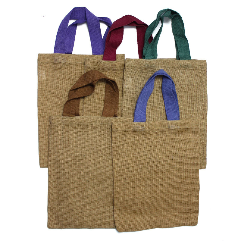 Sac fourre-tout en jute - Poignée marron