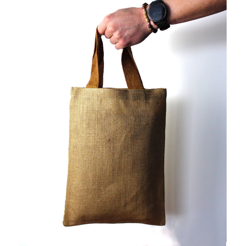 Sac fourre-tout en jute - Poignée marron