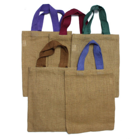 Sac fourre-tout en jute - Poignée de couleur rouge