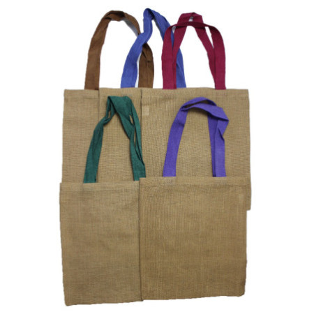 Grand sac fourre-tout en jute - Poignée violette
