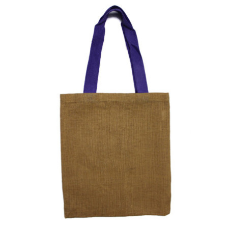 Grand sac fourre-tout en jute - Poignée violette