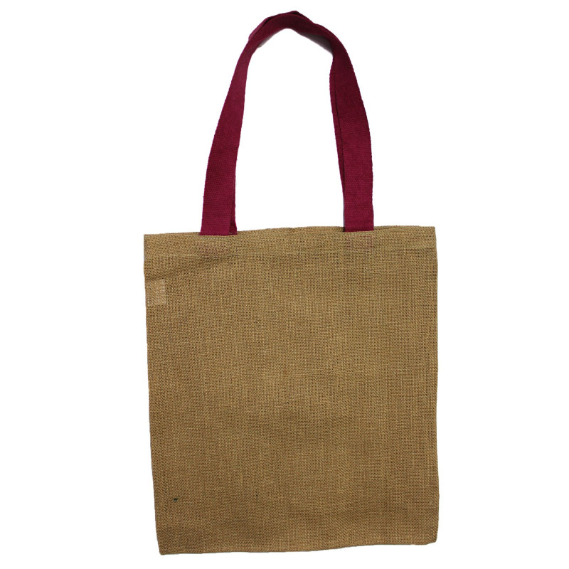Grand sac fourre-tout en jute - Poignée violette