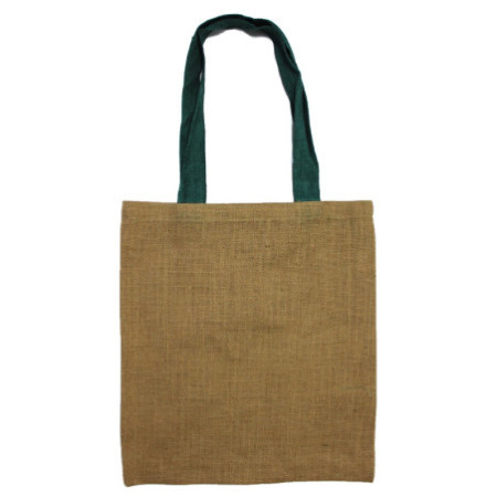 Grand sac fourre-tout en jute - Poignée de couleur rouge