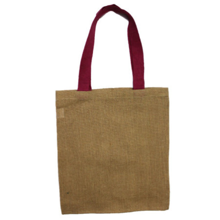 Grand sac fourre-tout en jute - Poignée de couleur rouge