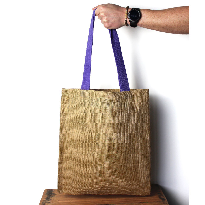 Grand sac fourre-tout en jute - Poignée verte