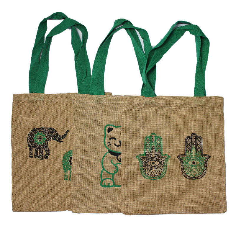 Grand sac fourre-tout en jute Mystic Designs - Hamsa