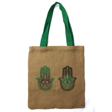 Grand sac fourre-tout en jute Mystic Designs - Hamsa