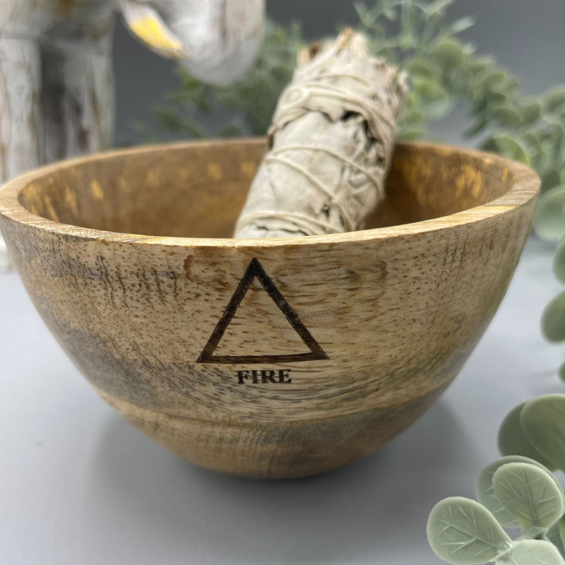 Bol en bois pour offrandes rituelles et de purification - Quatre éléments - 12 x 7 cm