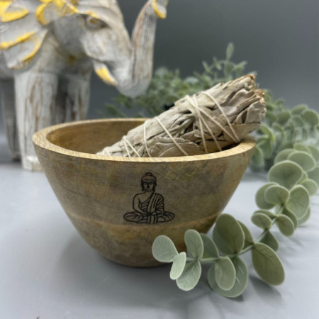 Bol en bois pour offrandes rituelles et de purification - Bouddha - 12x7cm