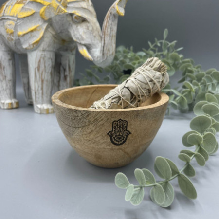 Bol en bois pour offrandes rituelles et rituelles - Hamsa - 12x7cm