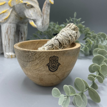 Bol en bois pour offrandes rituelles et rituelles - Hamsa - 12x7cm