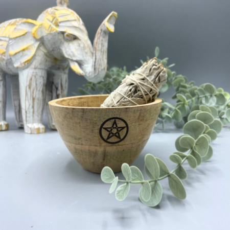 Bol en bois pour offrandes rituelles et de purification - Pentagone - 12 x 7 cm
