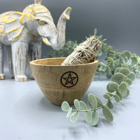 Bol en bois pour offrandes rituelles et de purification - Pentagone - 12 x 7 cm