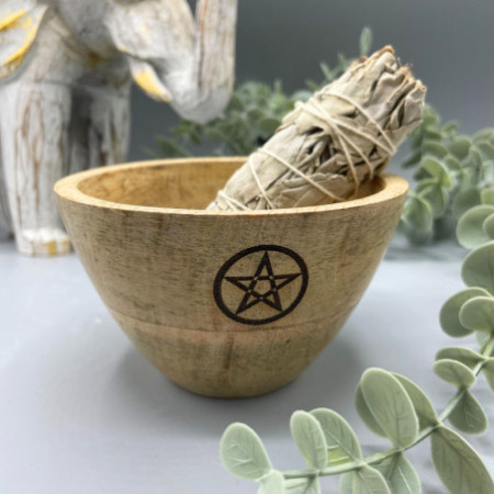 Bol en bois pour offrandes rituelles et de purification - Pentagone - 12 x 7 cm