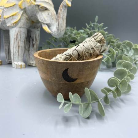 Bol en bois pour offrandes rituelles et de purification - Trois Lunes - 12 x 7 cm
