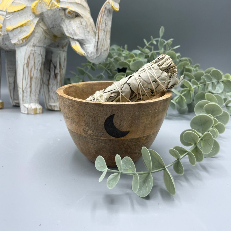 Bol en bois pour offrandes rituelles et de purification - Trois Lunes - 12 x 7 cm