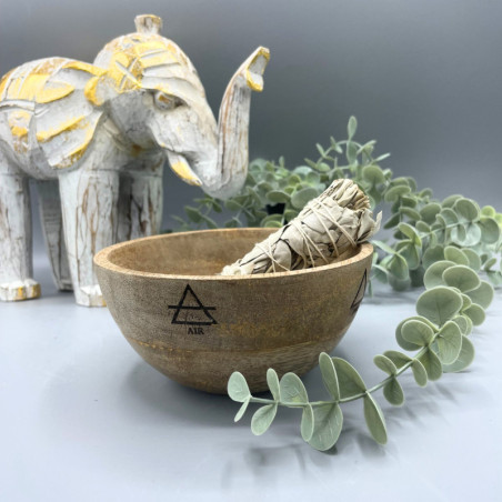 Bol en bois pour offrandes rituelles et de purification - Quatre éléments - 14 x 7 cm