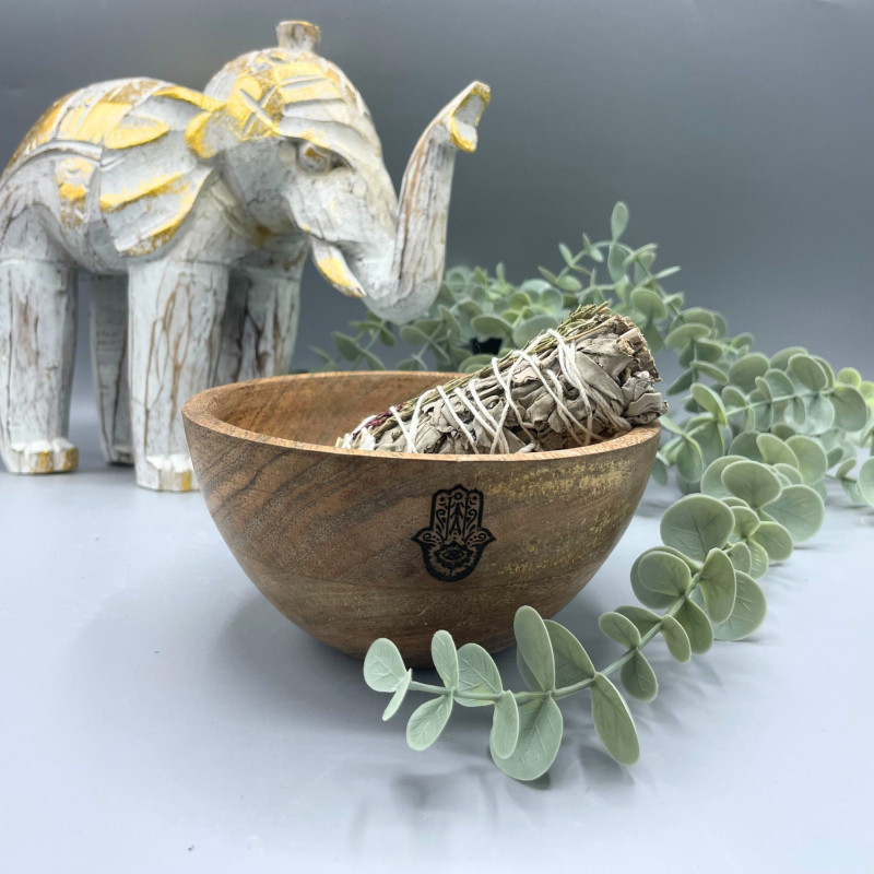 Bol en bois pour offrandes rituelles et rituelles - Hamsa - 14x7cm